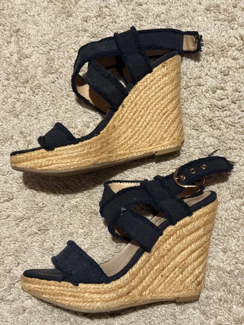 Steve Madden Black Canvas Espadrille Wedge Sandals